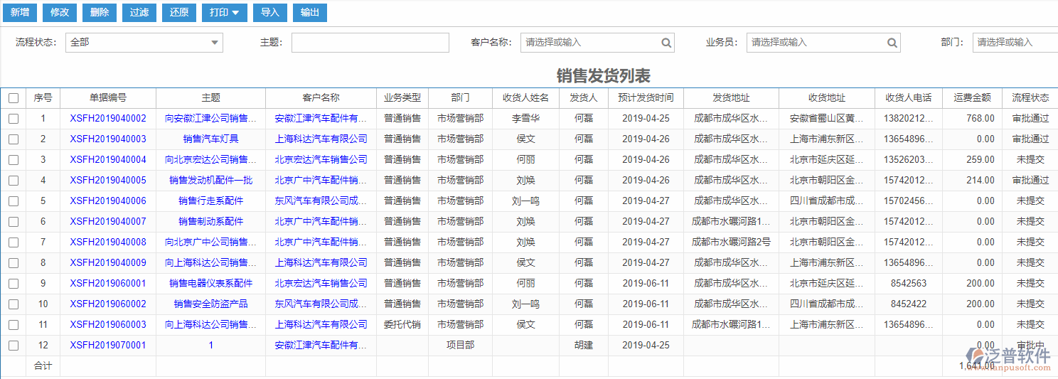 銷(xiāo)售發(fā)貨列表