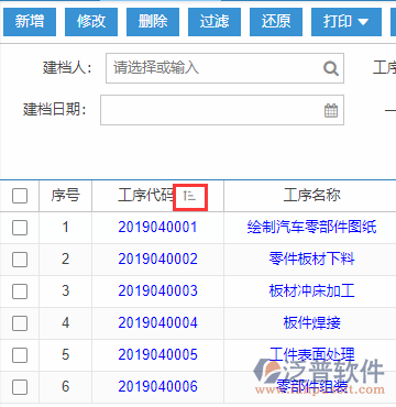 標準工序導入表格列表排序