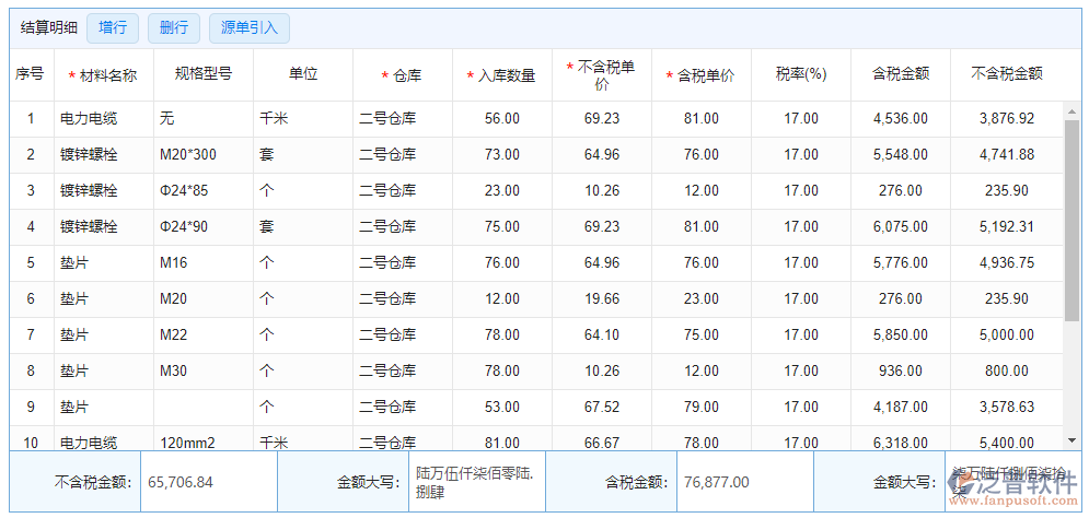 材料結(jié)算明細