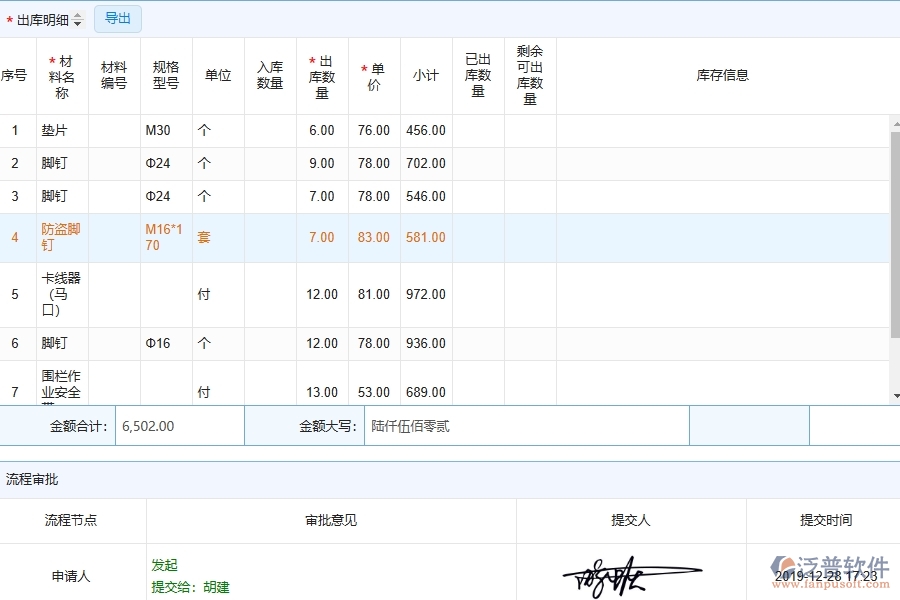 系統在材料出庫列表中的注意事項