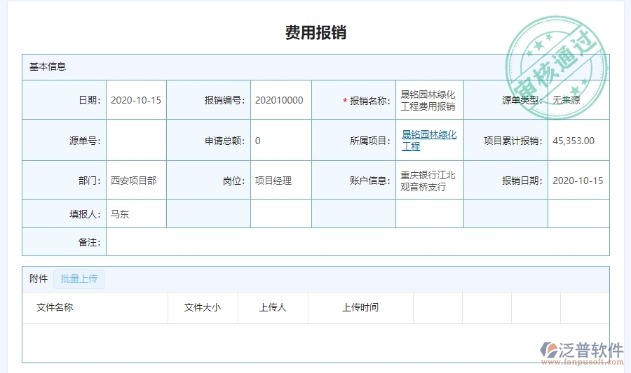 三、泛普軟件-園林工程企業(yè)管理系統(tǒng)中費(fèi)用報(bào)銷查詢管理的核心功能