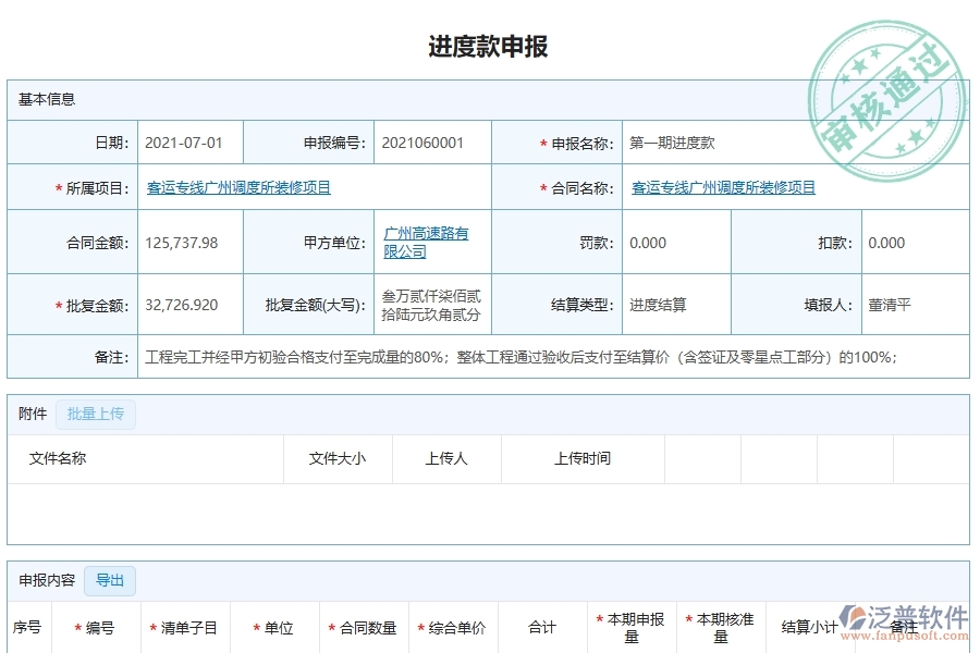 泛普軟件-幕墻工程管理系統(tǒng)中分包進(jìn)度款申報(bào)列表填寫的注意事項(xiàng)