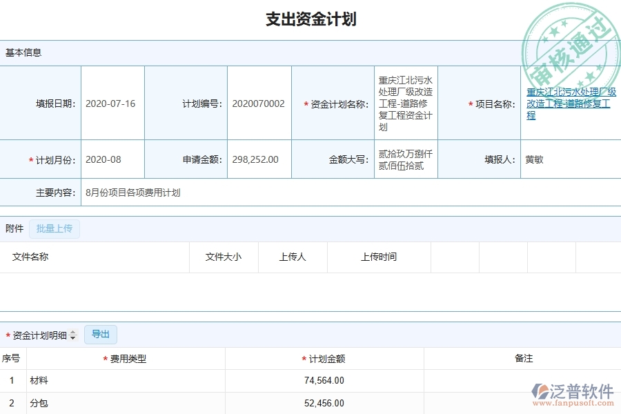 泛普軟件-市政工程管理系統(tǒng)在“支出資金計劃”中的應(yīng)用場景