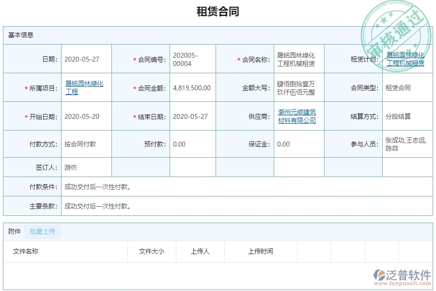 三、 泛普軟件-園林工程系統(tǒng)中租賃合同報(bào)表需要注意的問題