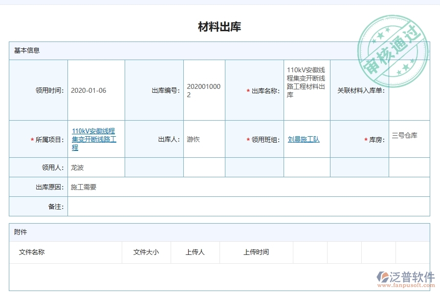 泛普軟件-市政工程管理軟件在材料出庫(kù)列表中的應(yīng)用場(chǎng)景