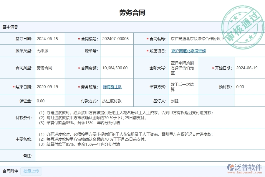 四、泛普軟件-公路工程管理系統(tǒng)在勞務(wù)合同中的應(yīng)用場景