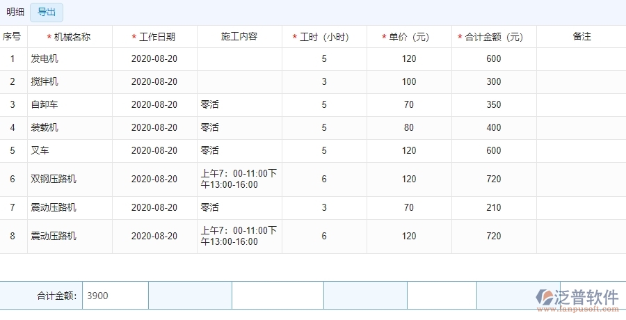 四、泛普軟件-安防工程行業(yè)管理系統(tǒng)中機械費列表管理的亮點