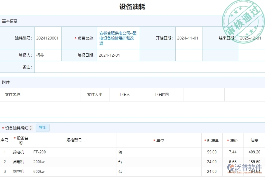 三、泛普軟件-安防工程管理系統(tǒng)中設(shè)備油耗列表的幾個優(yōu)勢是什么