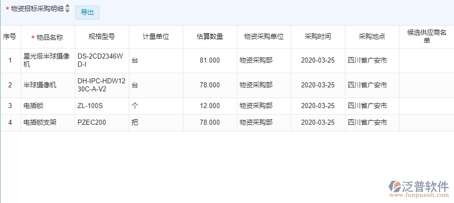 二、泛普軟件-安防工程管理系統(tǒng)如何有效提升企業(yè)的大型物資招標(biāo)采購計劃列表管理