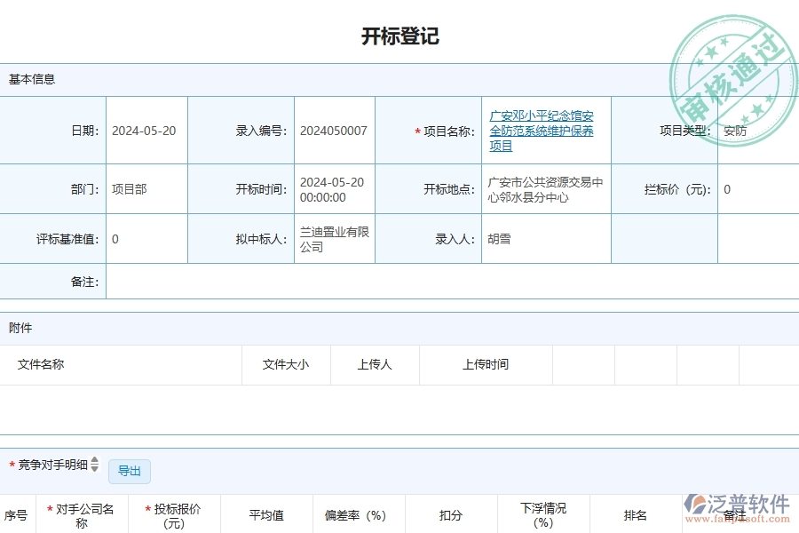 三、泛普軟件-安防工程企業(yè)管理系統(tǒng)中開標(biāo)記錄的優(yōu)點(diǎn)與缺點(diǎn)